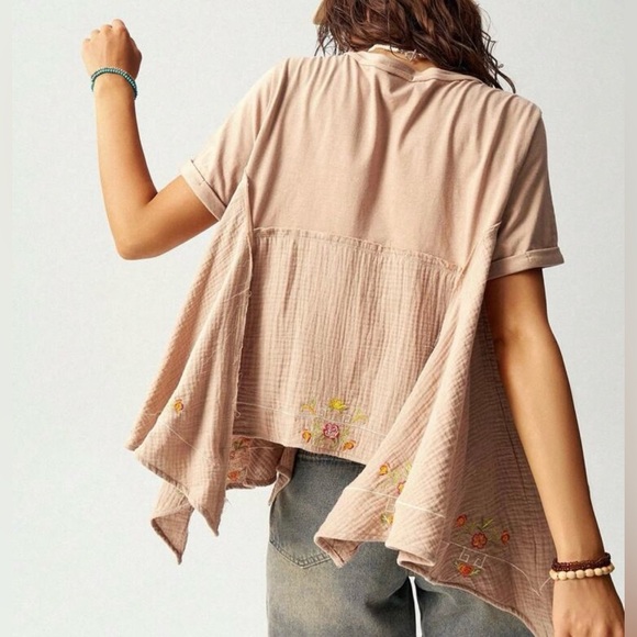 Floral Embroidered Tan Top - Picture 2 of 10